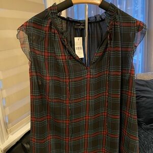 Lane Bryant Black/Red plaid top. ruffled collar and cap sleeve. Size 18/20 NWT.